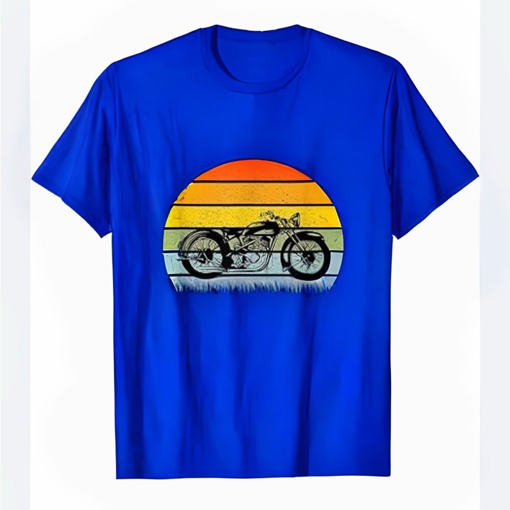 Vintage motorcycle chopper Harley biker blue graphic short sleeve shirt
